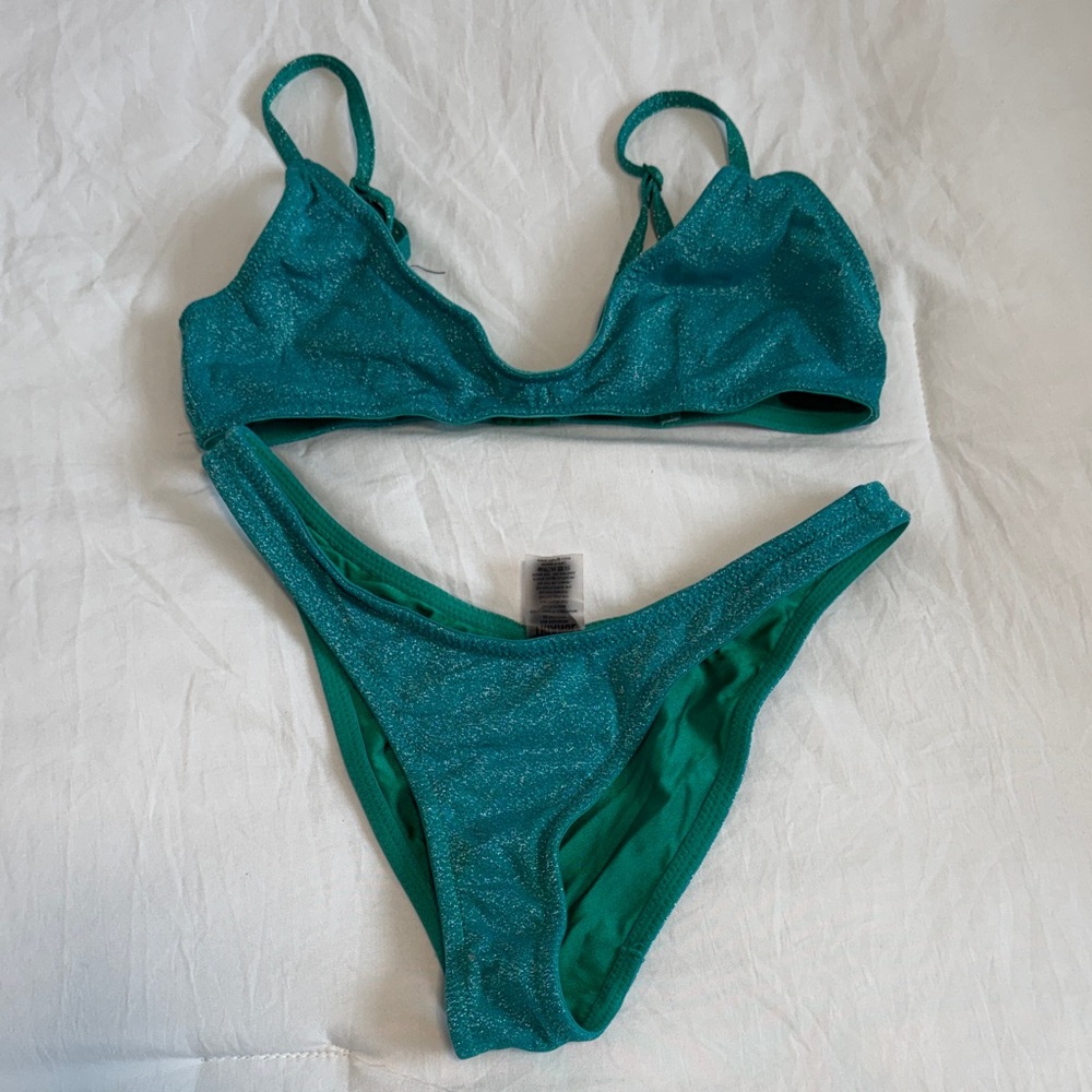 Teal Shimmer Triangl Bikini Set - Sparkle Two-Piece